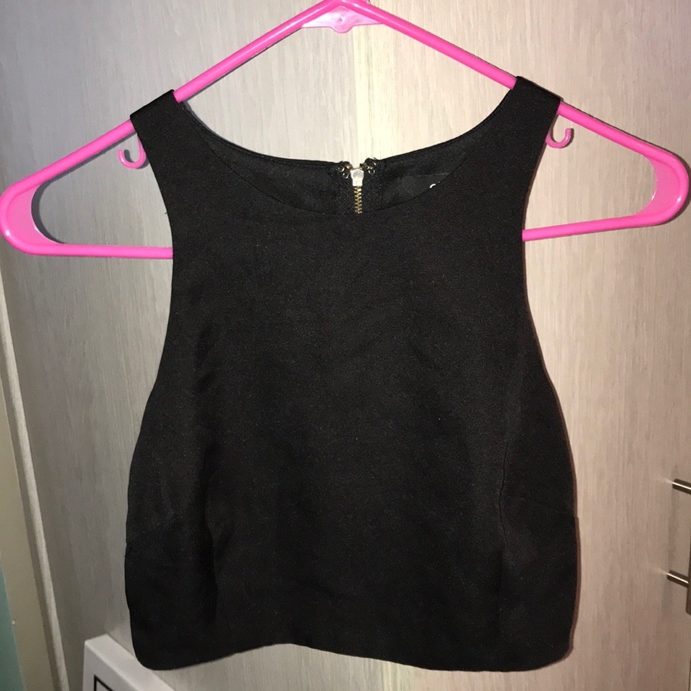 lulus Black crop top with gold metal detai